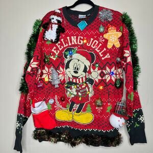 Ugly Christmas Sweater Disney Mickey Mouse LIGHTS UP Tinsel Party Winner Medium